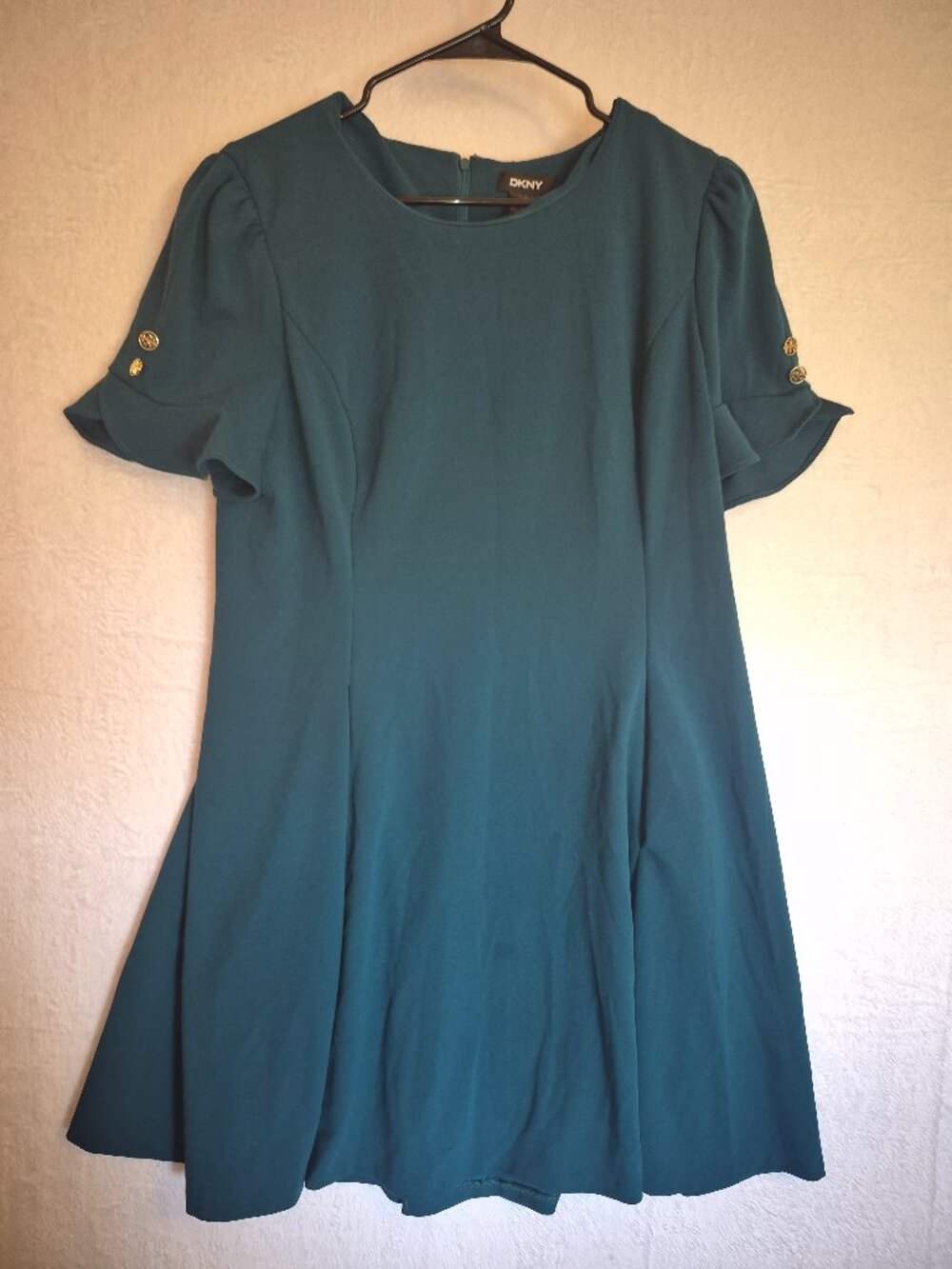 DKNY Dark Green Fit & Flare Dress 16 Office Siren Dark Academia Church Preppy